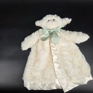 Edgehill Collection Lamb Security Blanket Lovey Plush Green Bow Satin Trim Baby